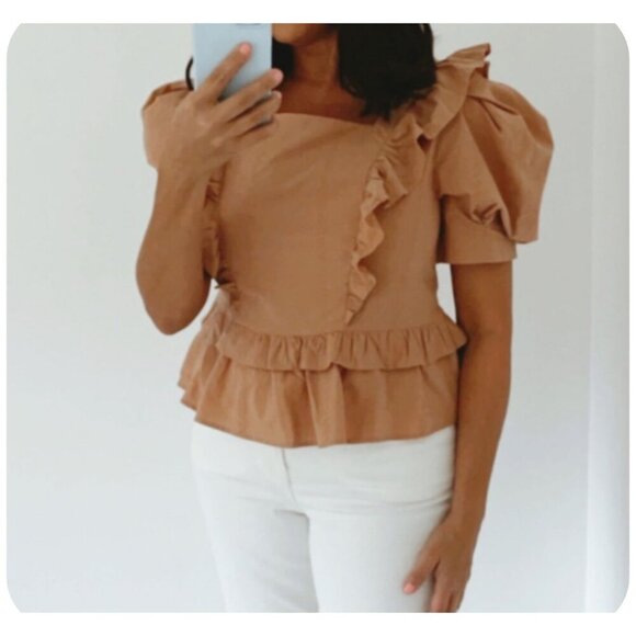 Universal Thread Short Sleeve Peplum Top 100% Cotton Orange Rust Women's Size S - Picture 10 of 10